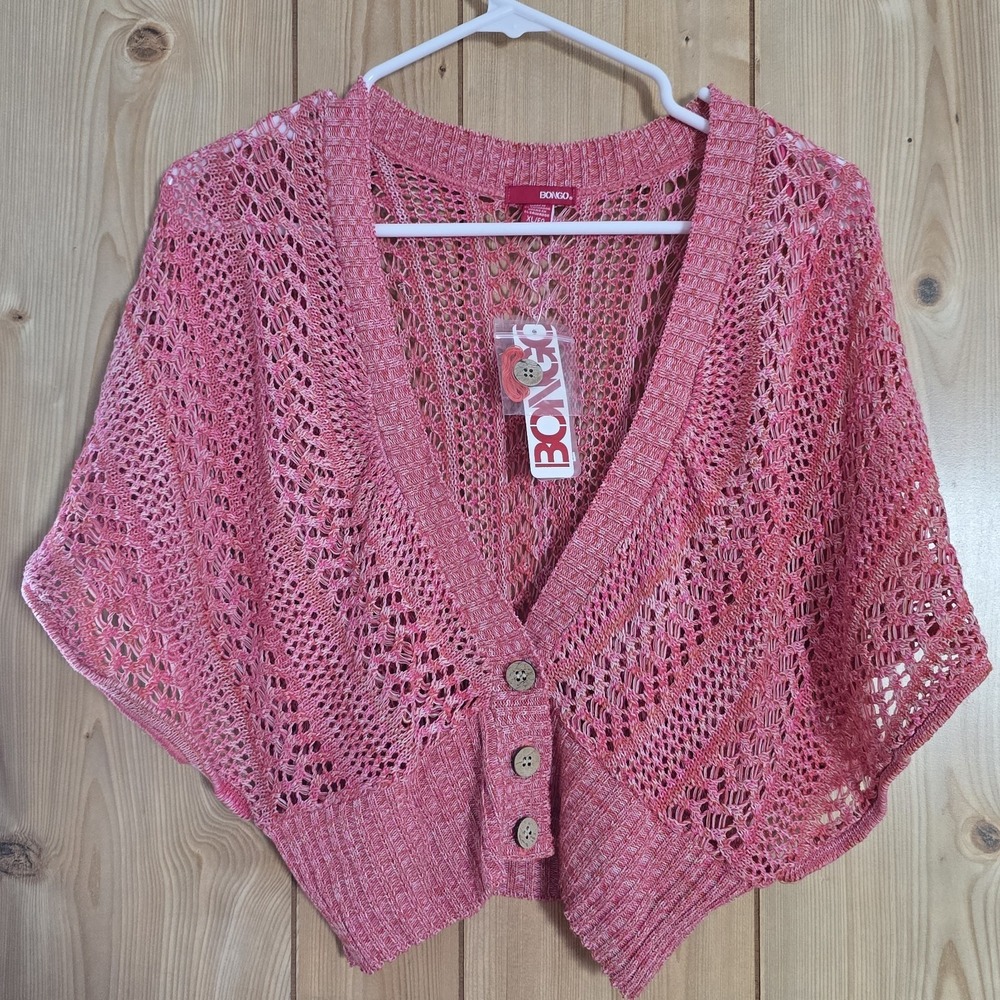 Bongo Juniors XL Pink Heathered Open Knit Cropped Cardigan Sweater NWT